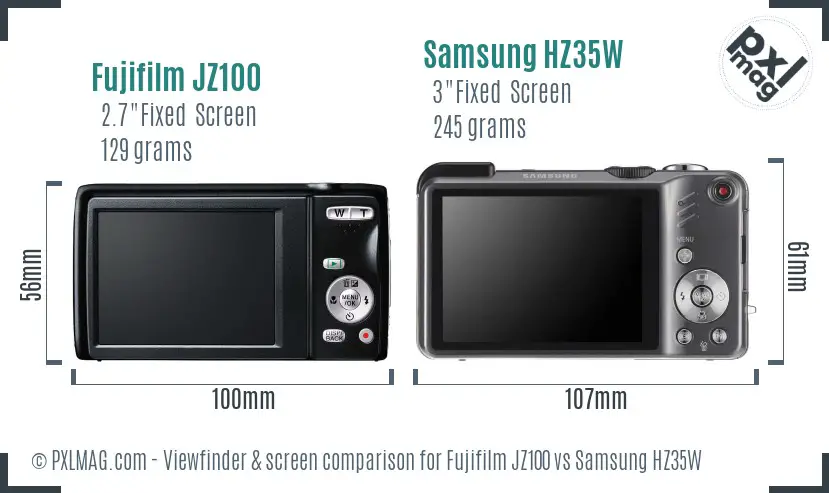 Fujifilm JZ100 vs Samsung HZ35W Screen and Viewfinder comparison