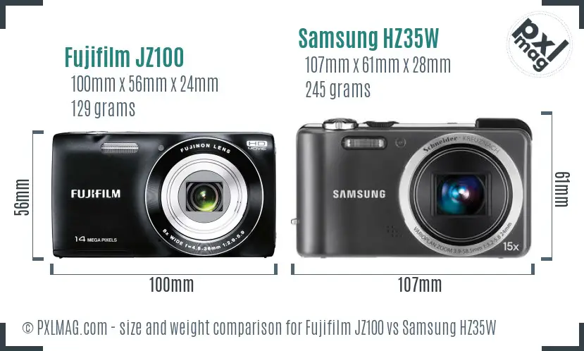 Fujifilm JZ100 vs Samsung HZ35W size comparison