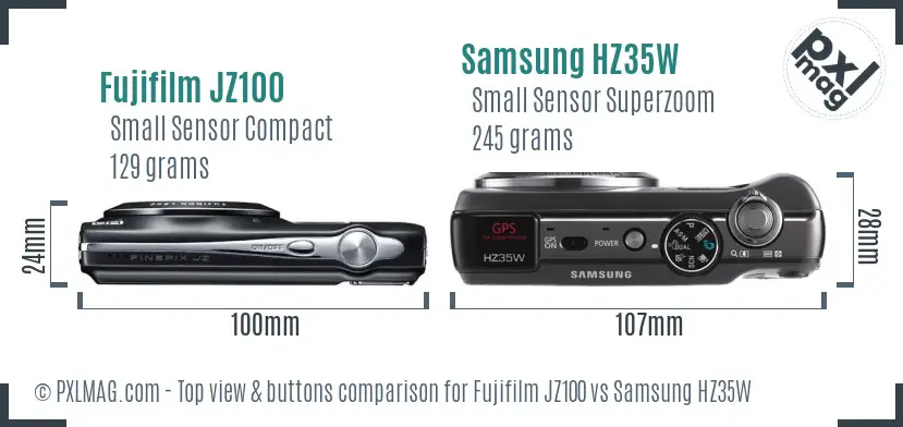 Fujifilm JZ100 vs Samsung HZ35W top view buttons comparison