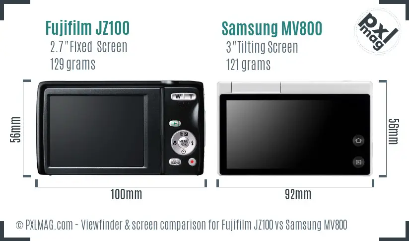 Fujifilm JZ100 vs Samsung MV800 Screen and Viewfinder comparison