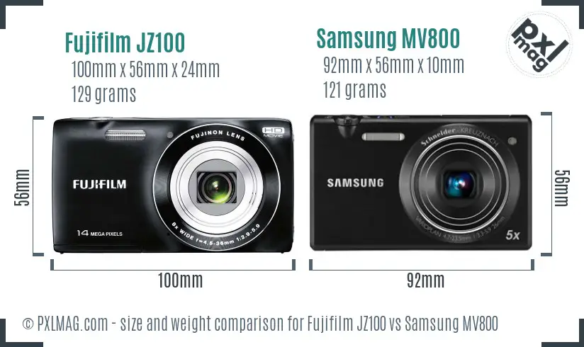 Fujifilm JZ100 vs Samsung MV800 size comparison