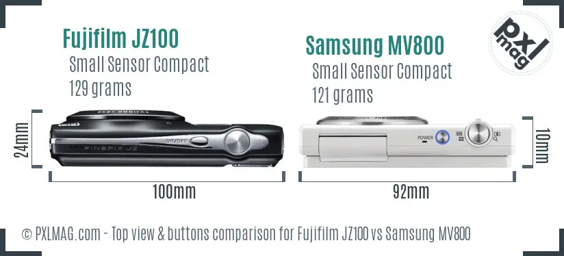 Fujifilm JZ100 vs Samsung MV800 top view buttons comparison