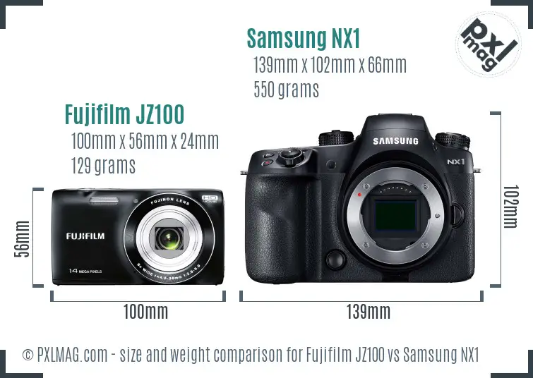 Fujifilm JZ100 vs Samsung NX1 size comparison