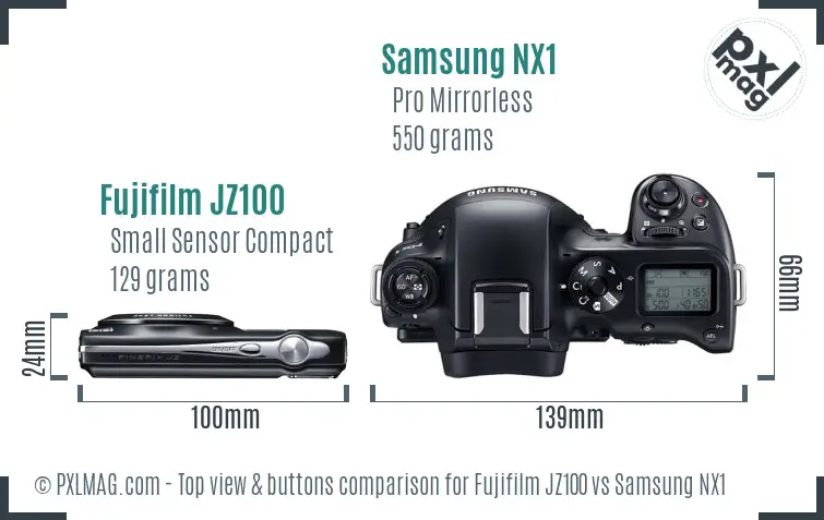 Fujifilm JZ100 vs Samsung NX1 top view buttons comparison