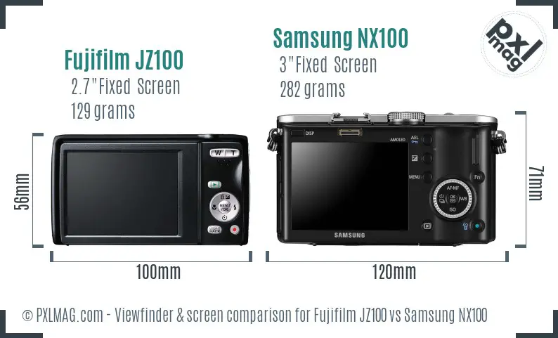 Fujifilm JZ100 vs Samsung NX100 Screen and Viewfinder comparison