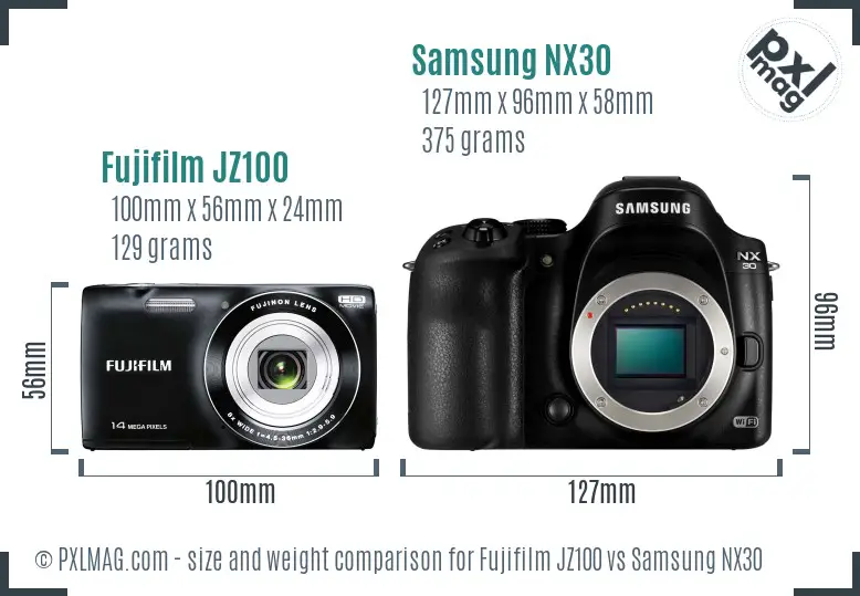Fujifilm JZ100 vs Samsung NX30 size comparison Fujifilm JZ100 vs Samsung NX30 size comparison