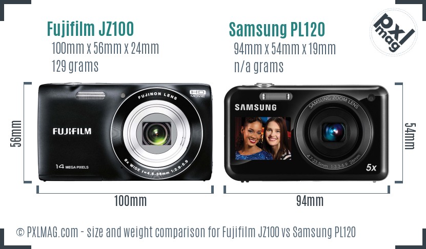 Fujifilm JZ100 vs Samsung PL120 size comparison