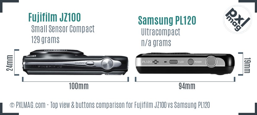Fujifilm JZ100 vs Samsung PL120 top view buttons comparison
