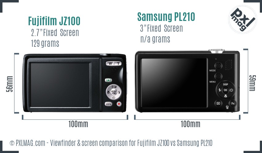Fujifilm JZ100 vs Samsung PL210 Screen and Viewfinder comparison