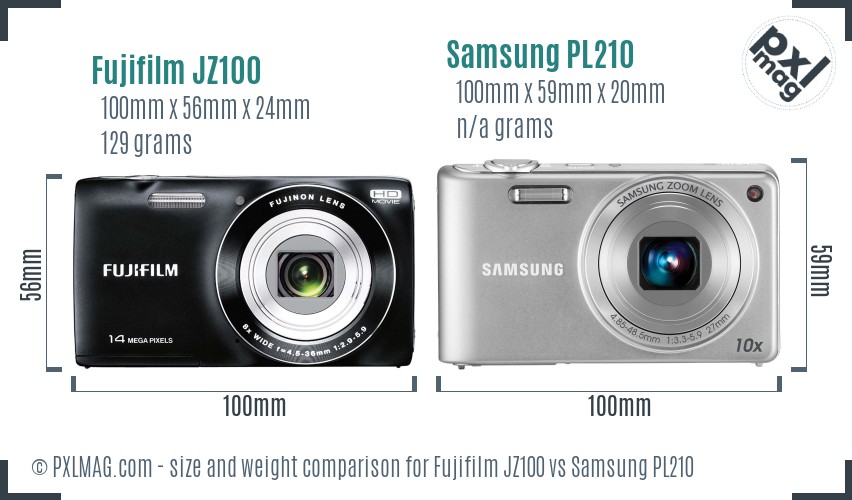 Fujifilm JZ100 vs Samsung PL210 size comparison