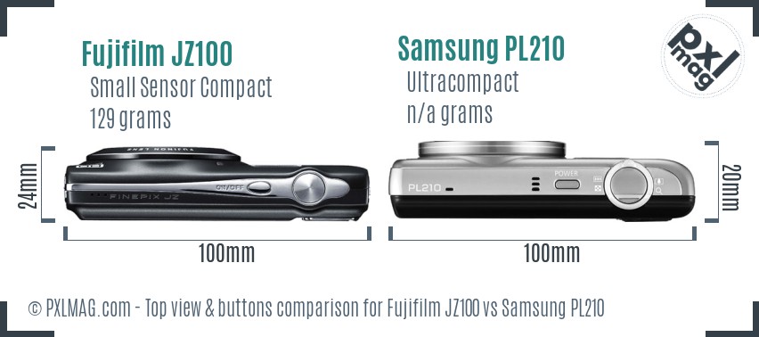 Fujifilm JZ100 vs Samsung PL210 top view buttons comparison