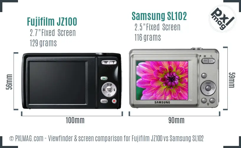 Fujifilm JZ100 vs Samsung SL102 Screen and Viewfinder comparison