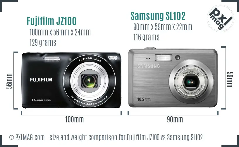 Fujifilm JZ100 vs Samsung SL102 size comparison