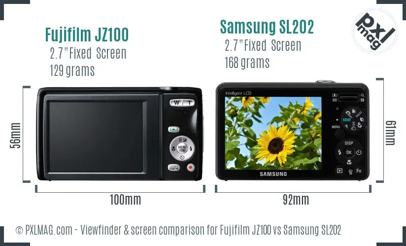 Fujifilm JZ100 vs Samsung SL202 Screen and Viewfinder comparison
