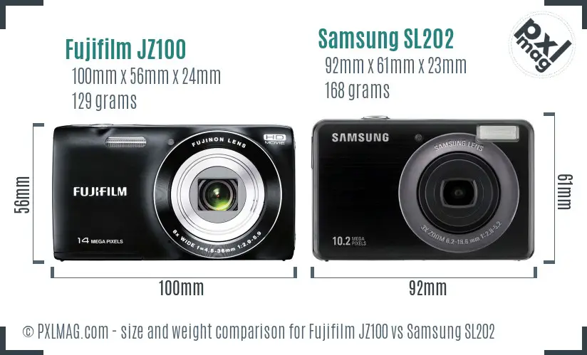 Fujifilm JZ100 vs Samsung SL202 size comparison