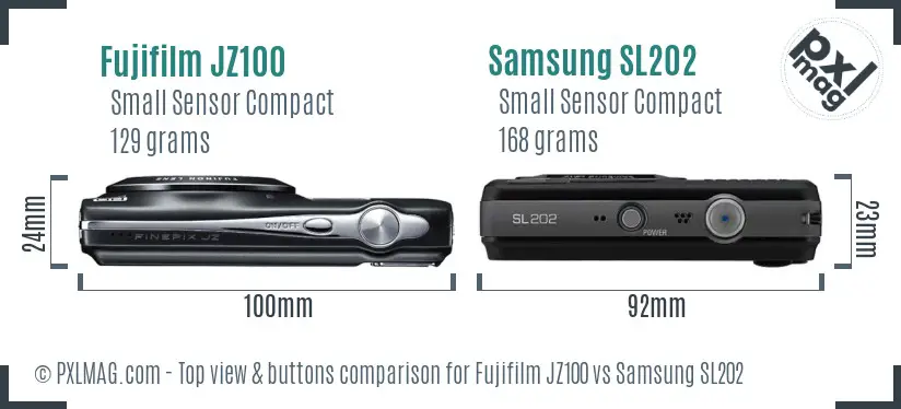 Fujifilm JZ100 vs Samsung SL202 top view buttons comparison