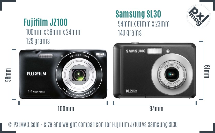 Fujifilm JZ100 vs Samsung SL30 size comparison