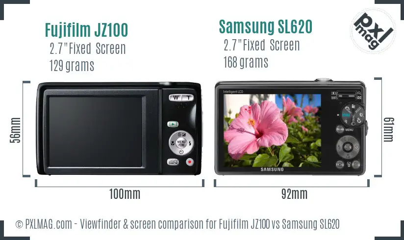 Fujifilm JZ100 vs Samsung SL620 Screen and Viewfinder comparison