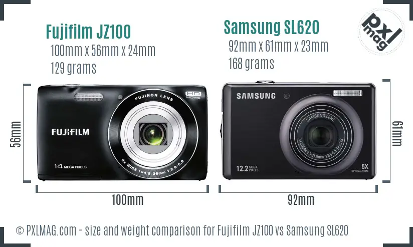 Fujifilm JZ100 vs Samsung SL620 size comparison Fujifilm JZ100 vs Samsung SL620 size comparison