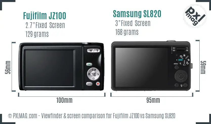 Fujifilm JZ100 vs Samsung SL820 Screen and Viewfinder comparison