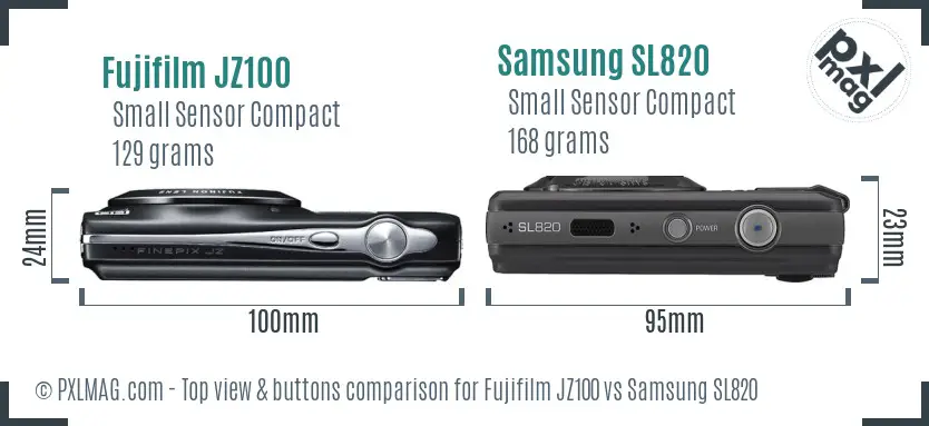 Fujifilm JZ100 vs Samsung SL820 top view buttons comparison