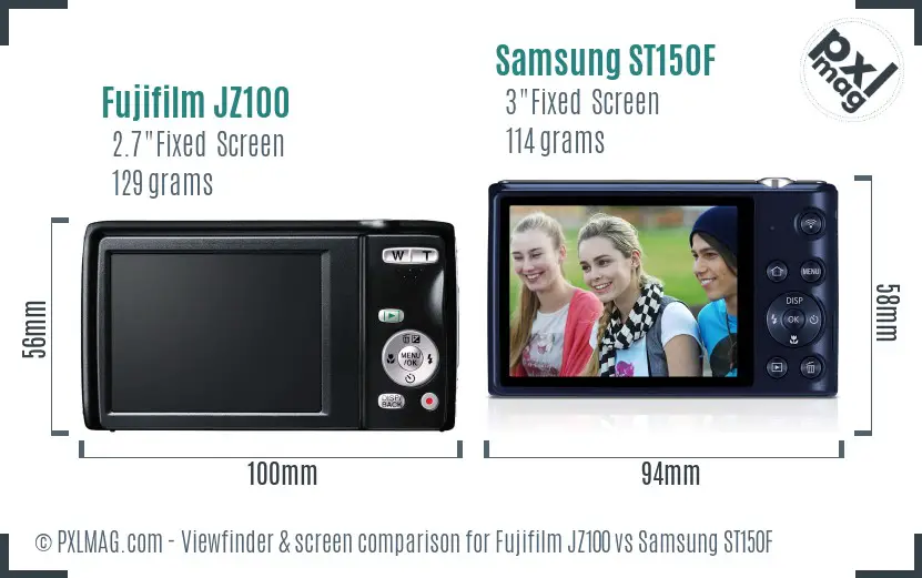 Fujifilm JZ100 vs Samsung ST150F Screen and Viewfinder comparison