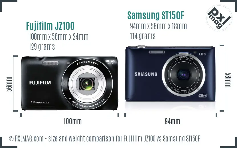 Fujifilm JZ100 vs Samsung ST150F size comparison