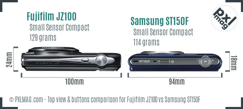 Fujifilm JZ100 vs Samsung ST150F top view buttons comparison