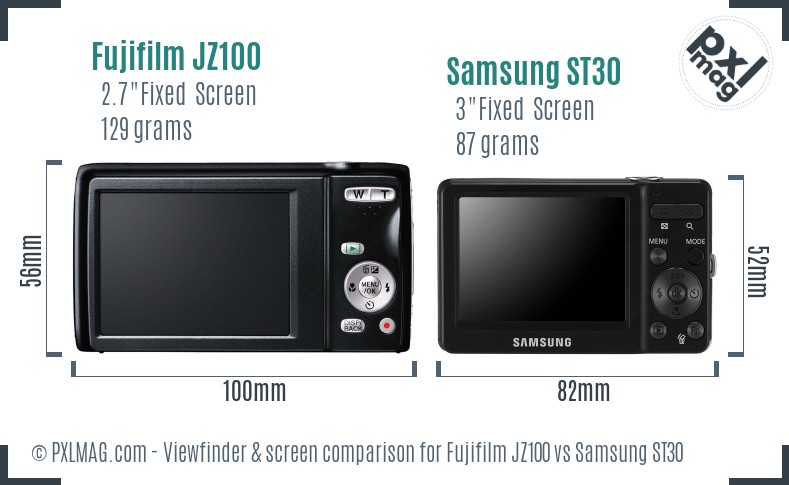 Fujifilm JZ100 vs Samsung ST30 Screen and Viewfinder comparison