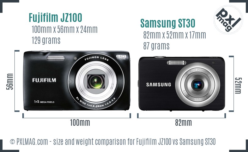 Fujifilm JZ100 vs Samsung ST30 size comparison