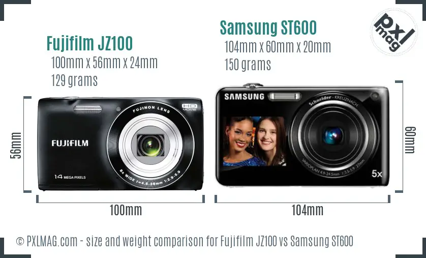 Fujifilm JZ100 vs Samsung ST600 size comparison