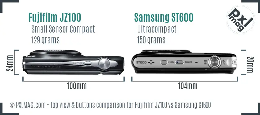 Fujifilm JZ100 vs Samsung ST600 top view buttons comparison