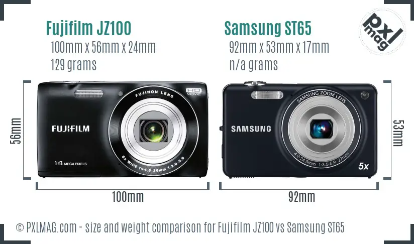 Fujifilm JZ100 vs Samsung ST65 size comparison
