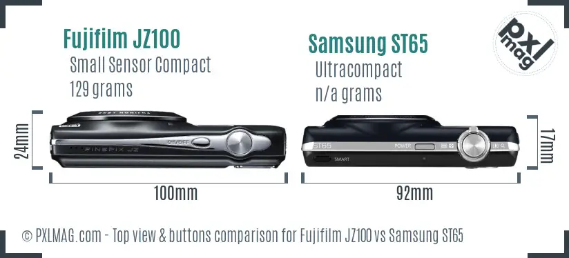 Fujifilm JZ100 vs Samsung ST65 top view buttons comparison