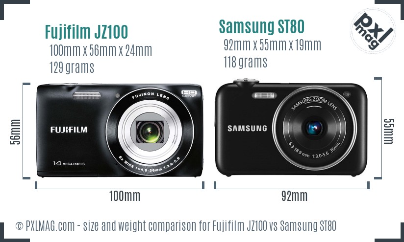 Fujifilm JZ100 vs Samsung ST80 size comparison