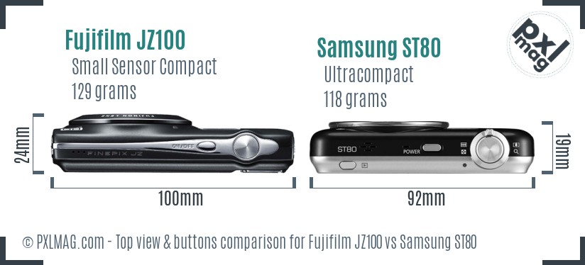 Fujifilm JZ100 vs Samsung ST80 top view buttons comparison