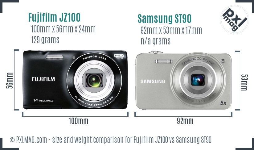 Fujifilm JZ100 vs Samsung ST90 size comparison