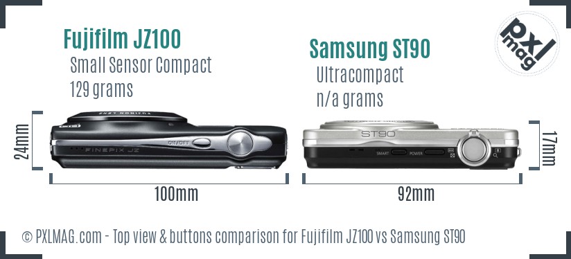 Fujifilm JZ100 vs Samsung ST90 top view buttons comparison