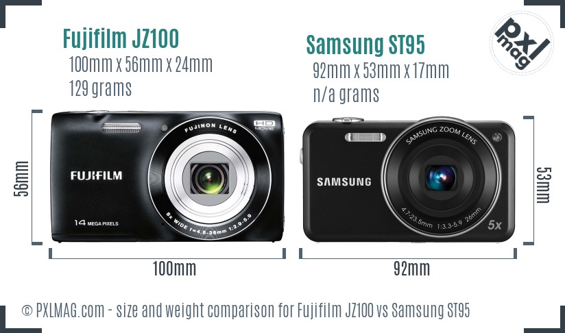 Fujifilm JZ100 vs Samsung ST95 size comparison