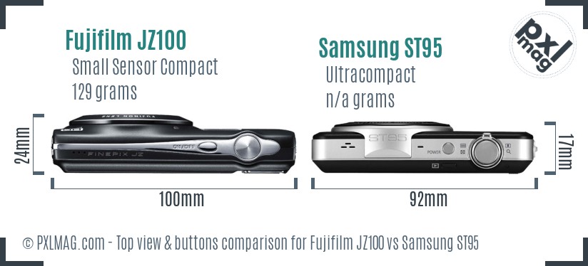 Fujifilm JZ100 vs Samsung ST95 top view buttons comparison