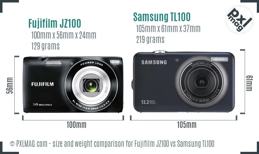 Fujifilm JZ100 vs Samsung TL100 size comparison