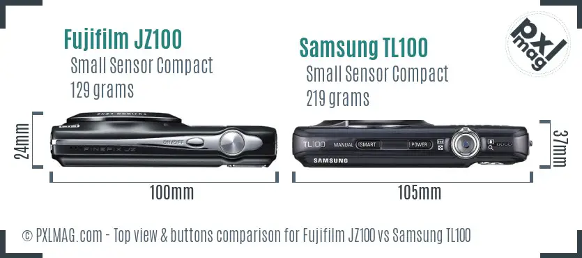 Fujifilm JZ100 vs Samsung TL100 top view buttons comparison