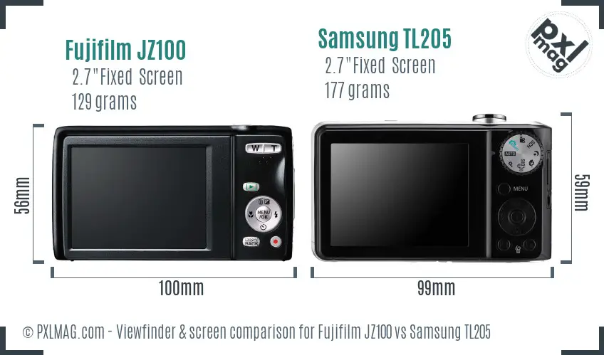 Fujifilm JZ100 vs Samsung TL205 Screen and Viewfinder comparison