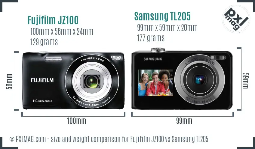 Fujifilm JZ100 vs Samsung TL205 size comparison