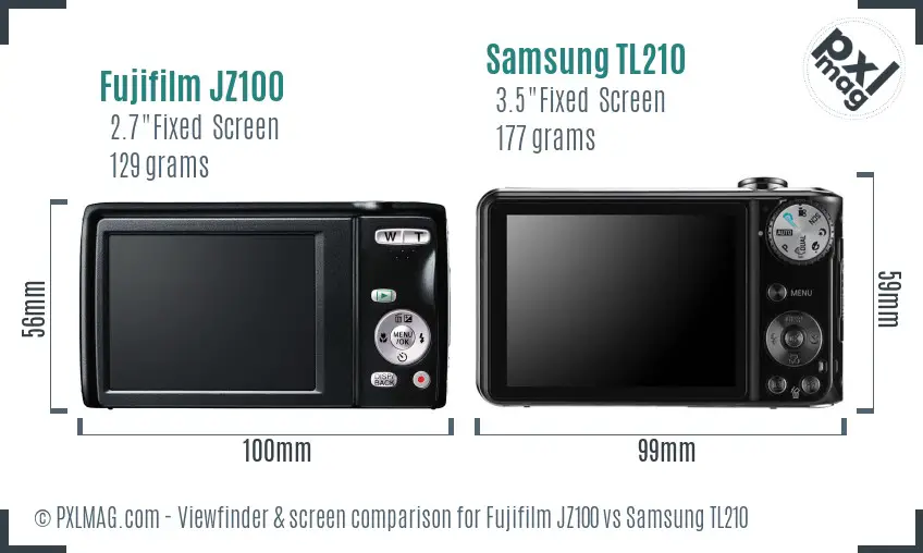 Fujifilm JZ100 vs Samsung TL210 Screen and Viewfinder comparison