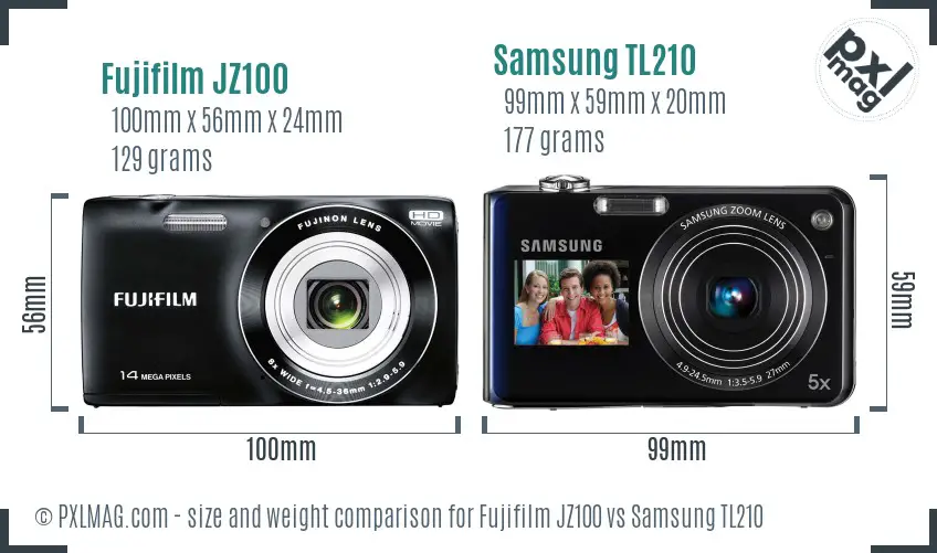 Fujifilm JZ100 vs Samsung TL210 size comparison