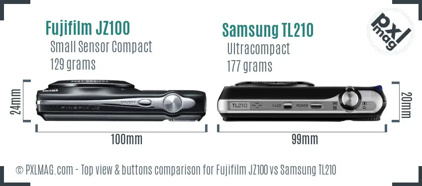 Fujifilm JZ100 vs Samsung TL210 top view buttons comparison