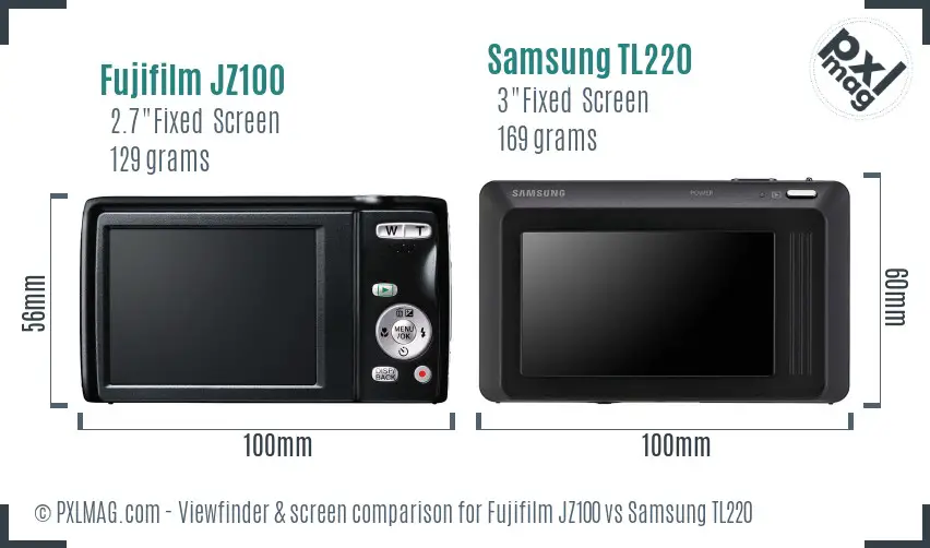 Fujifilm JZ100 vs Samsung TL220 Screen and Viewfinder comparison