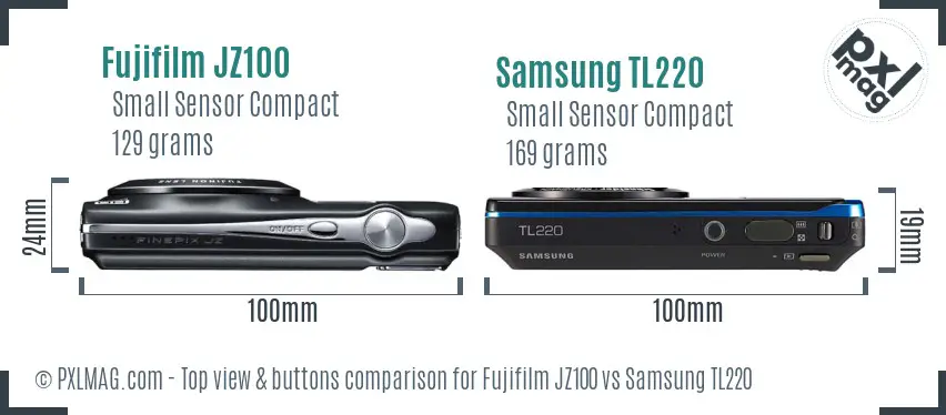 Fujifilm JZ100 vs Samsung TL220 top view buttons comparison