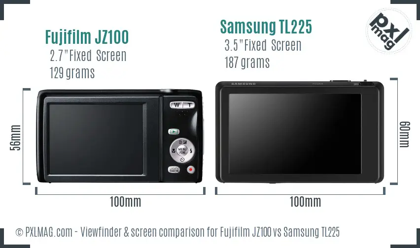 Fujifilm JZ100 vs Samsung TL225 Screen and Viewfinder comparison